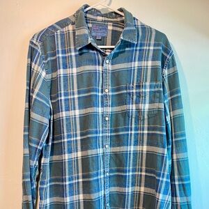 Unworn Lucky Brand Shirt Mens L Plaid Flannel Snap Shirt Green Blue Classic Fit